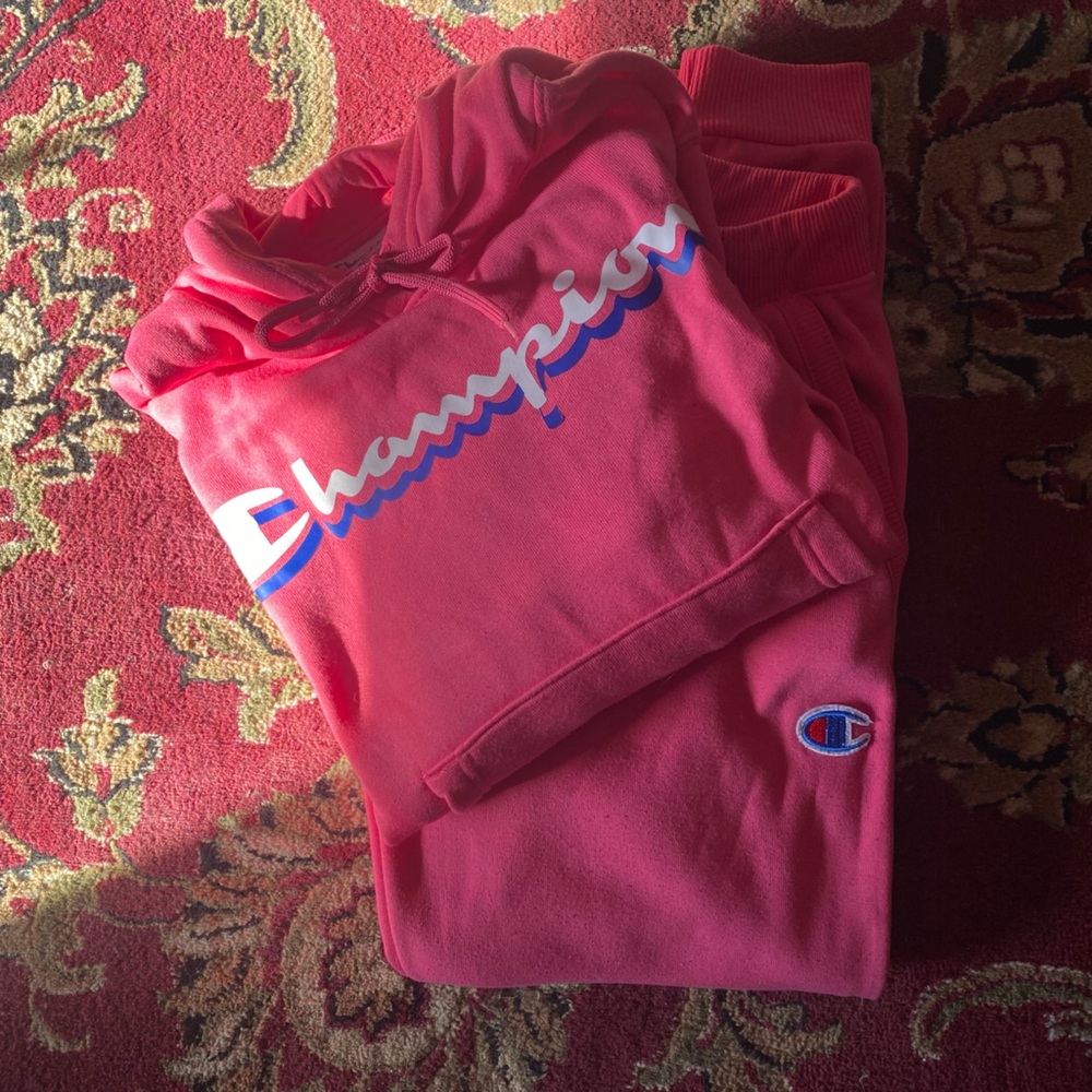 Champion Pink Athletic Sweatshirt (L) & Sweatpants (M) Womens Matching Set